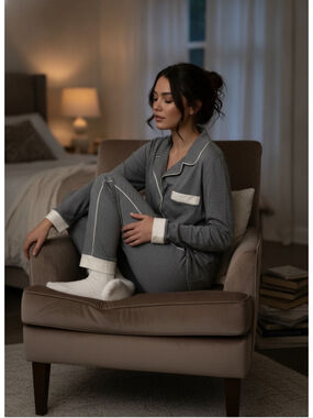 Haven Well Within Women’s Pajama Top Gray L TENCEL Lyocell Button Front NWT